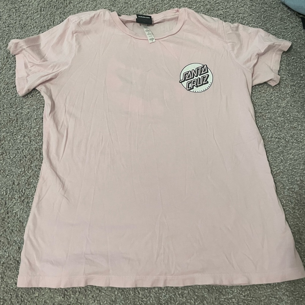 light pink santa cruz skateboards tee shirt
